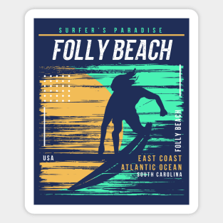 Retro Surfing Folly Beach, South Carolina // Vintage Surfer Beach // Surfer's Paradise Magnet